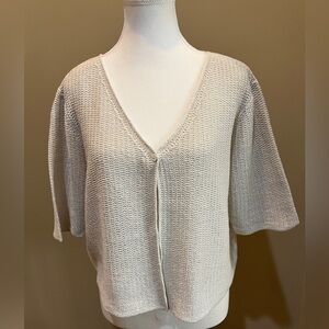 Eileen Fisher Cream Cropped Cardigan Sweater - linen and silk